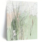 Green and Beige Grass - like Abstract Painting with Wispy Forms GAB0062