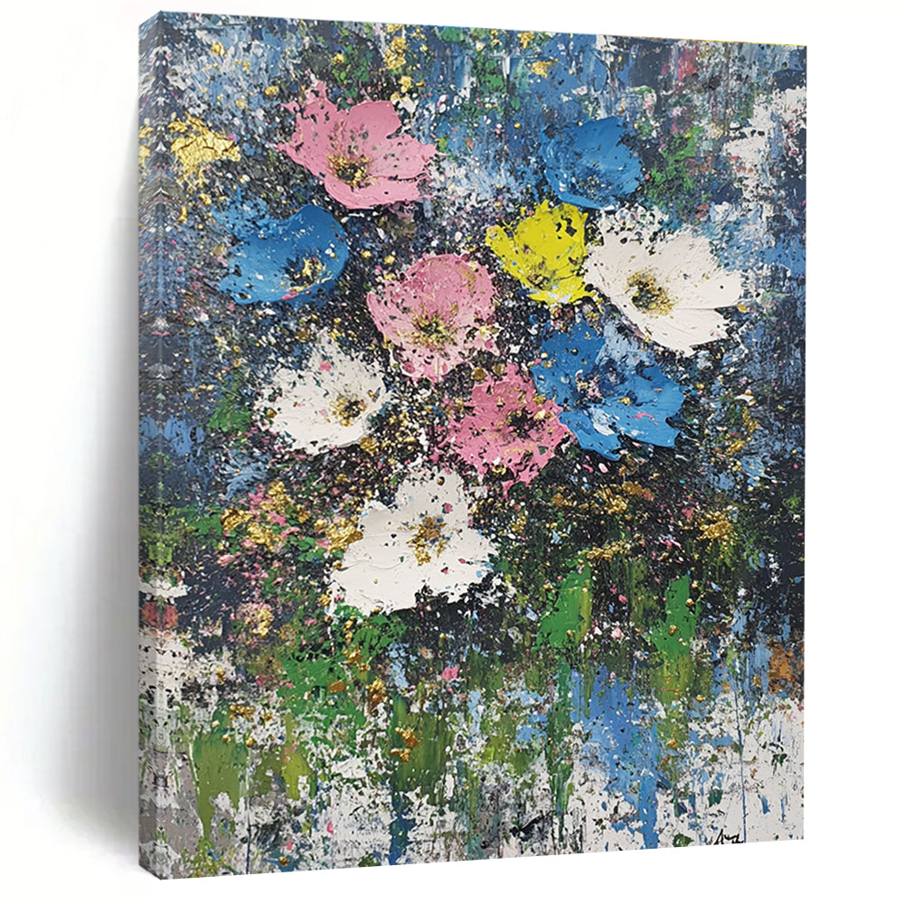 Colorful Flower Burst Textured Floral Abstract Painting GAB0241