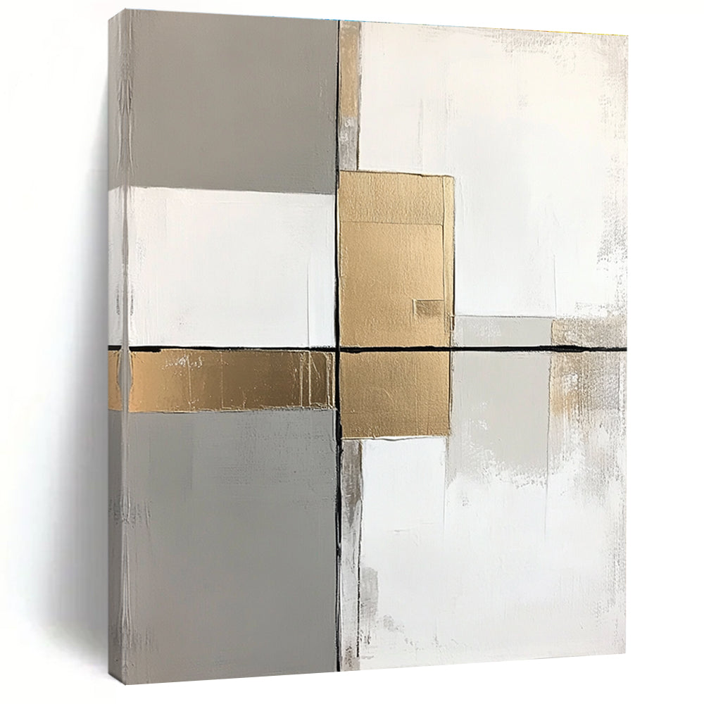 Gray Gold White Abstract Painting with Clean Lines WINK649