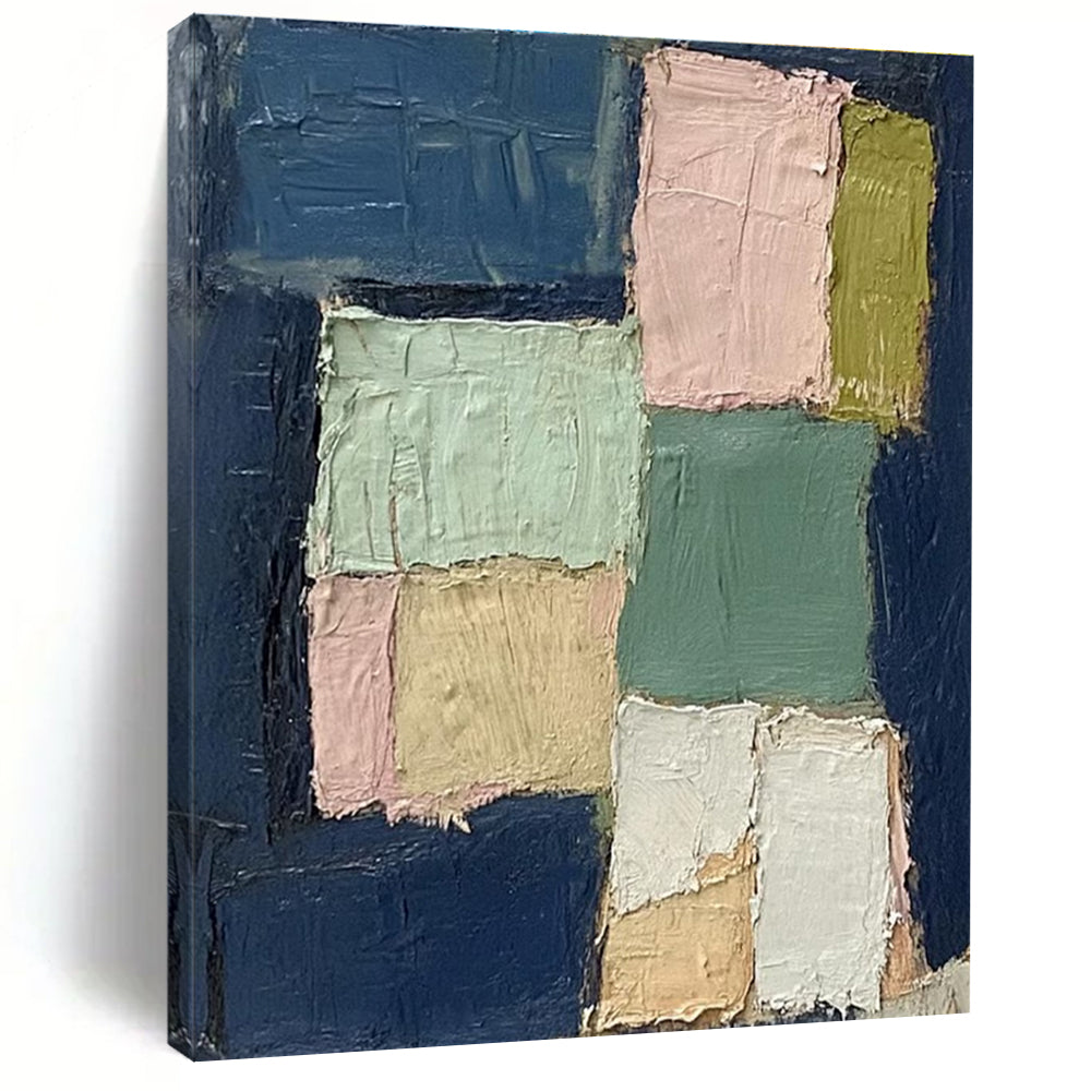 Pastel Patchwork Abstract Painting for Scandinavian - Style Living Rooms HENG013