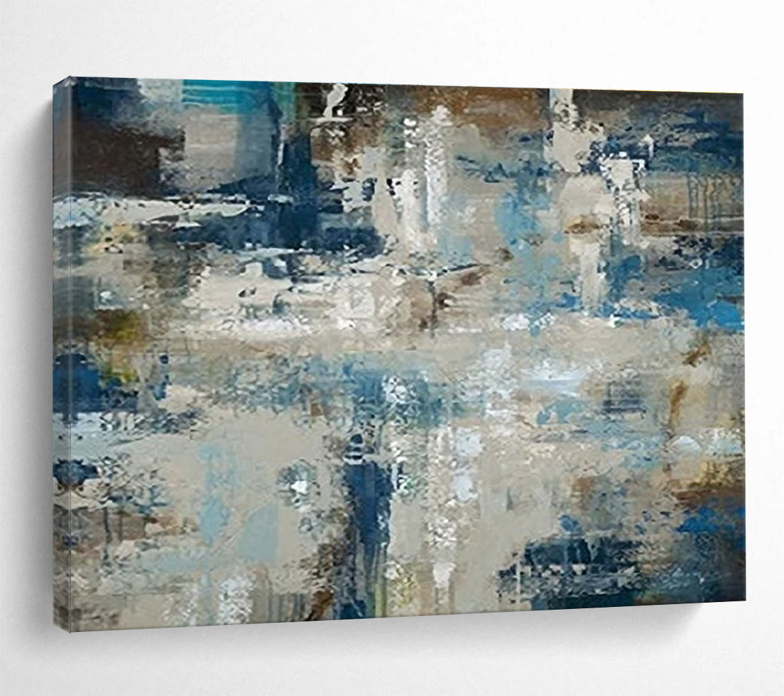 Blue - Grey Abstract Subtle Painting for Minimalist Interiors YHT035