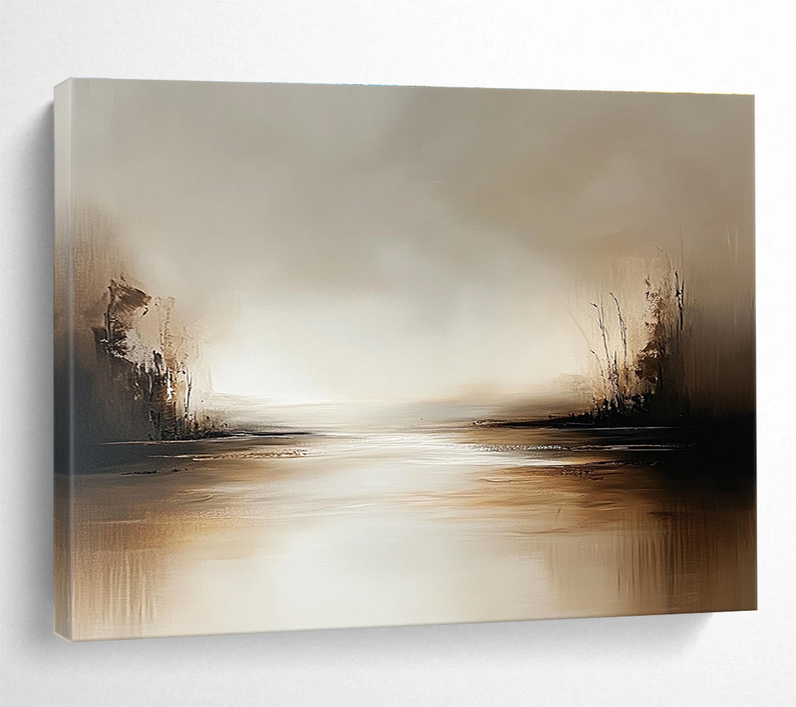 Misty River Scene Abstract Painting with Soft Tones ABS231