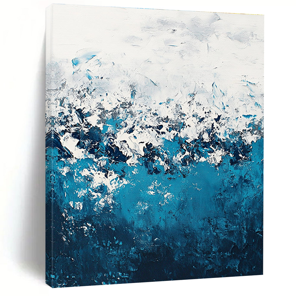 Blue and White Waves Abstract Painting for Coastal Vibes GAB0712
