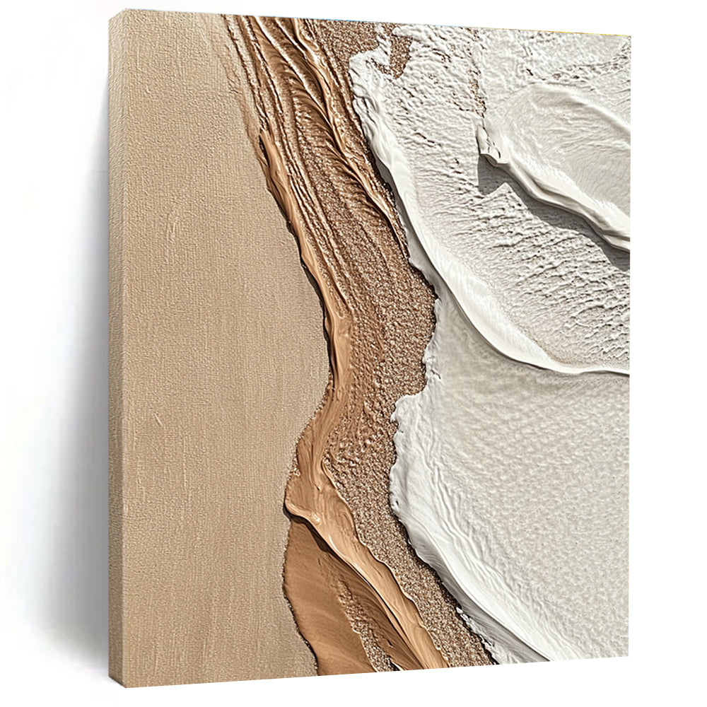 Beige and White Textured Shore Abstract Painting with Coastal Vibes GAB0067