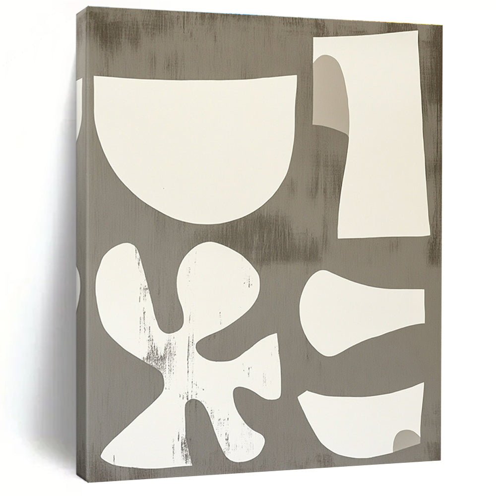 White Shapes on Gray Playful Abstract Painting for Creative Spaces GAB1539