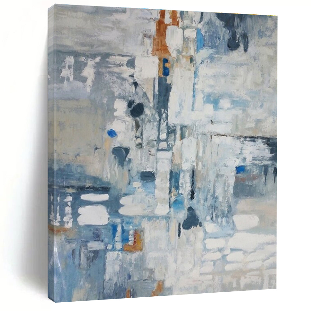 Blue and Gray Abstract Painting for Coastal Home Studies HENG028