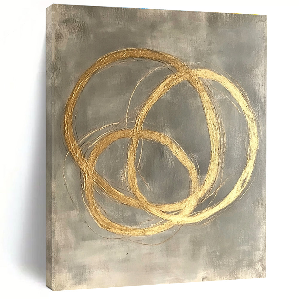 Gold Circles on Gray Abstract Painting with Elegant Overlaps WINK270
