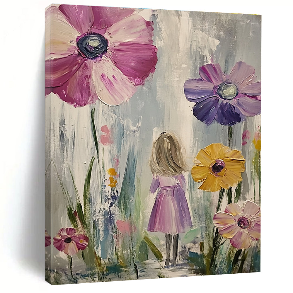Girl in Flower Field Painting of Whimsical Nature GAB0132