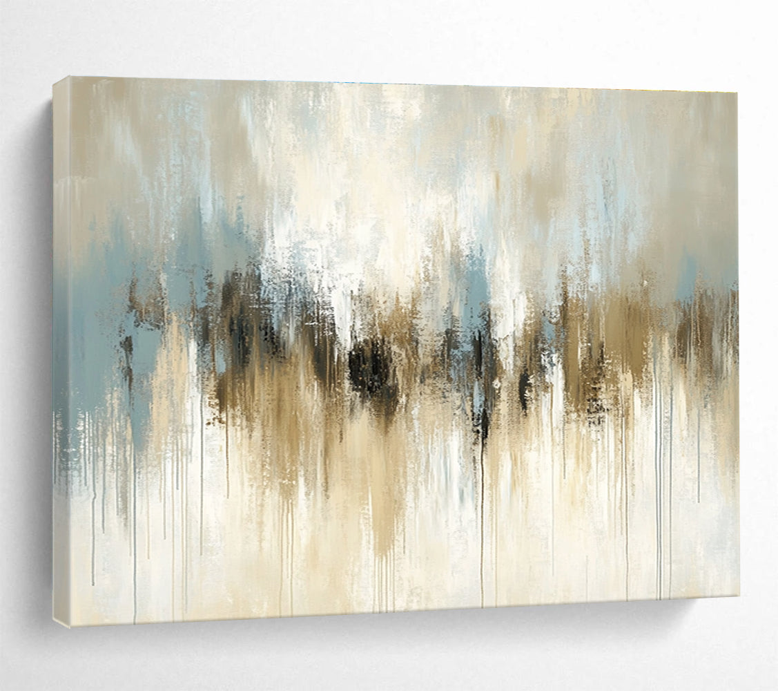 Beige and Blue Drip: Soft Hues in Flowing Forms Abstract Painting ABS171