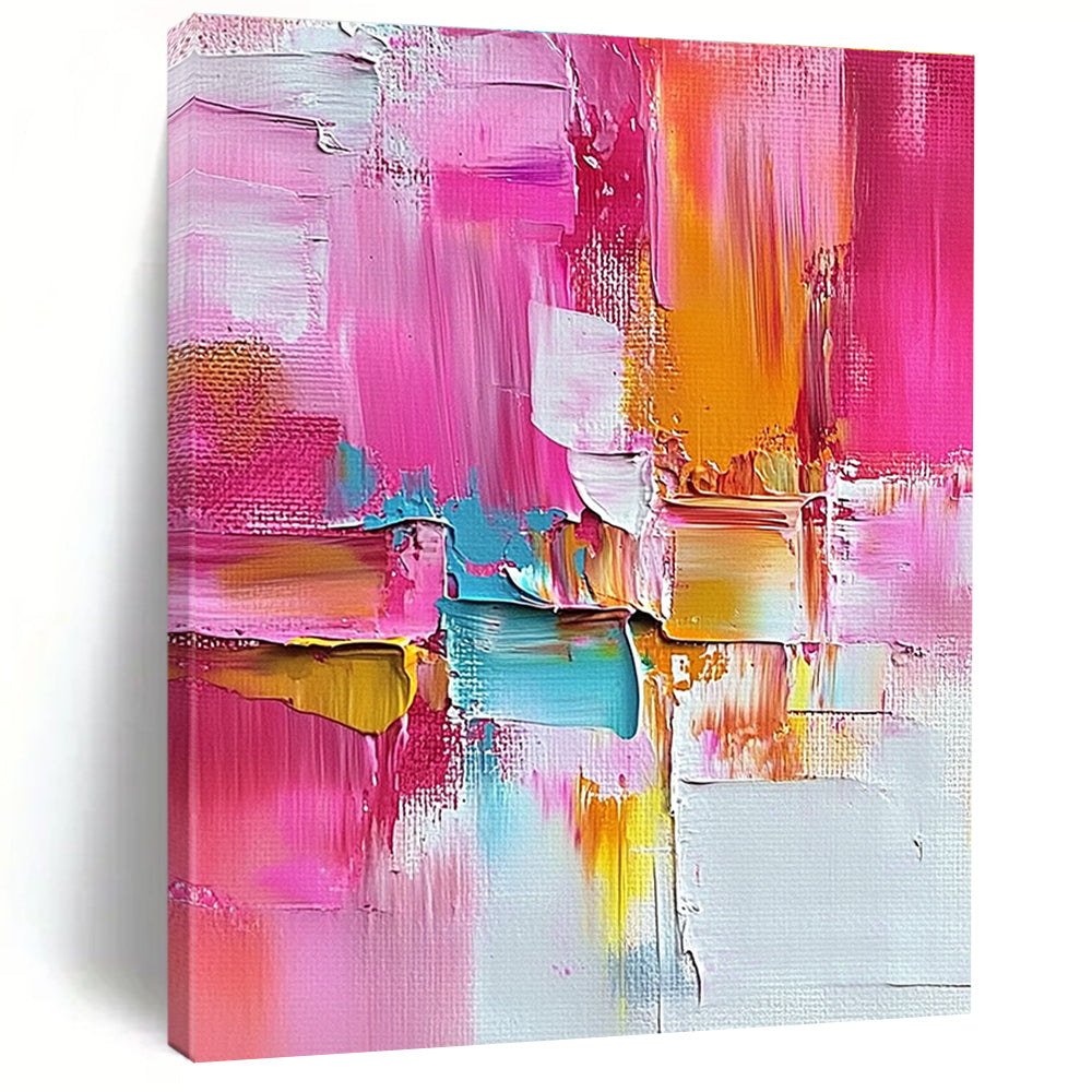Pink Orange Blue Abstract Painting with Lively Textures WINK520