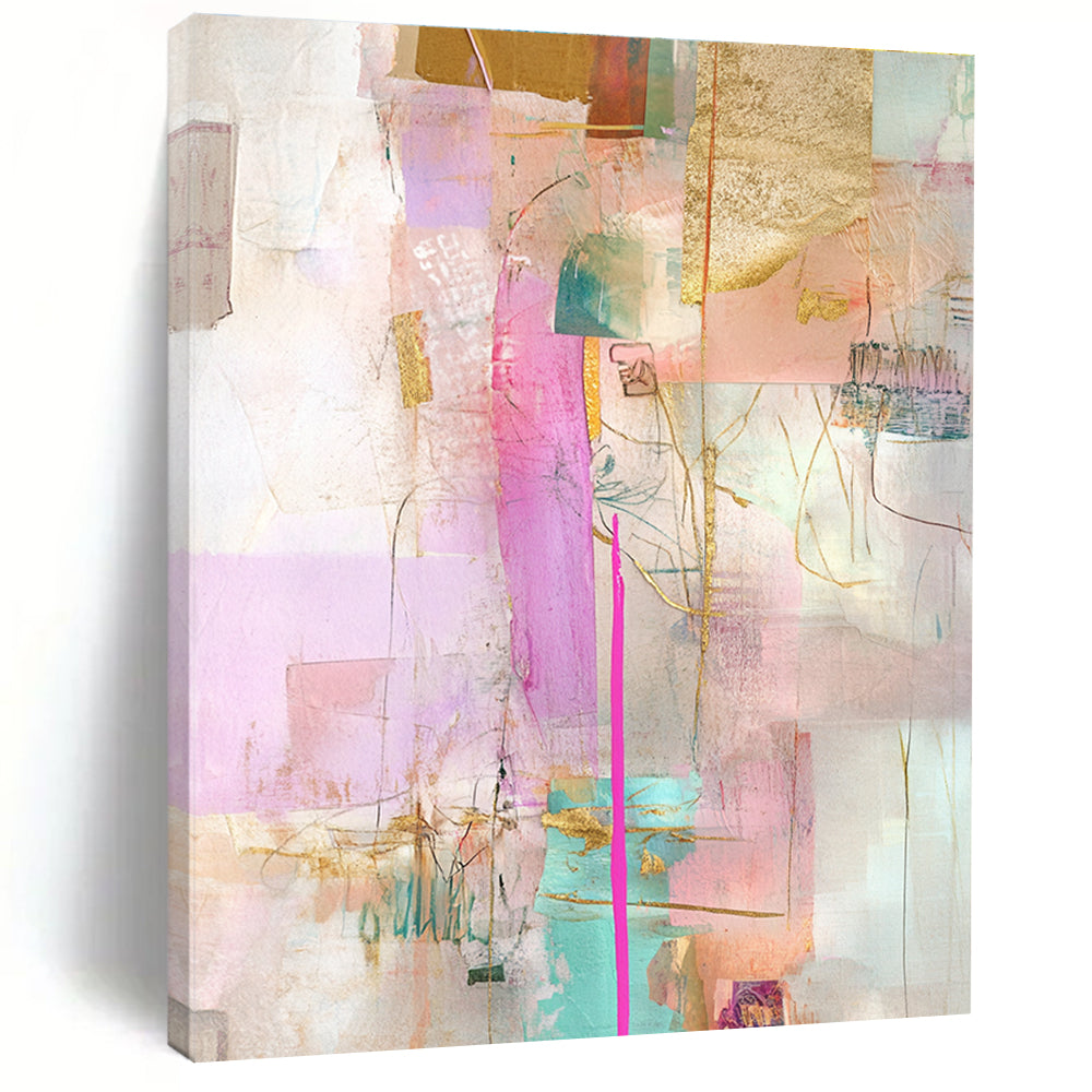 Pink and Gold Collage Abstract Painting with Lavish Softness WINK207