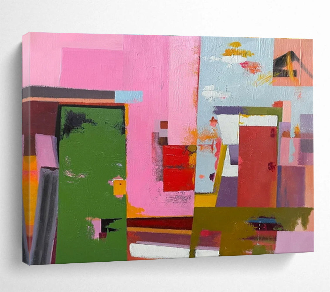 Pink - Toned Abstract City Painting for Modern Spaces YHT013