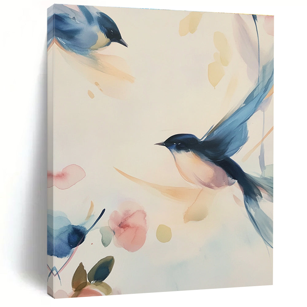 Watercolor Birds and Flowers Abstract Painting for Serene Bedrooms GAB0970