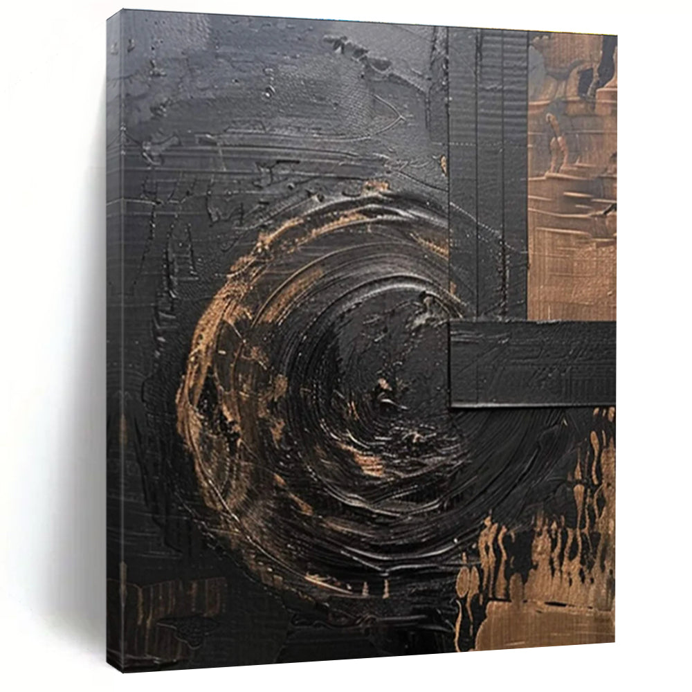 Black and Gold Textured Abstract Painting for Luxury Hotel Lobbies HENG476