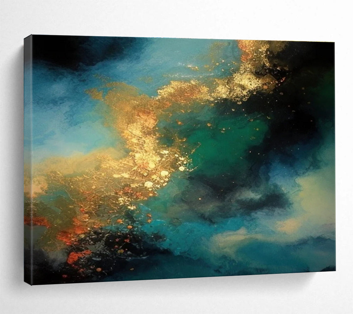 Blue - Gold Abstract Swirl Painting for Luxurious Interiors YHT071