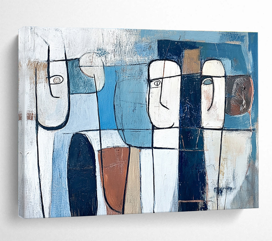 Abstract Face Figures with Geometric Lines Abstract Painting ABS348