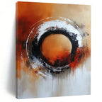 Orange Black Circular Abstract Painting with Bold Drama WINK706