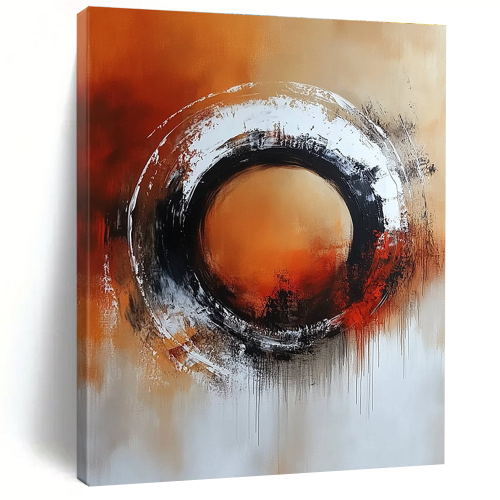 Orange Black Circular Abstract Painting with Bold Drama WINK706