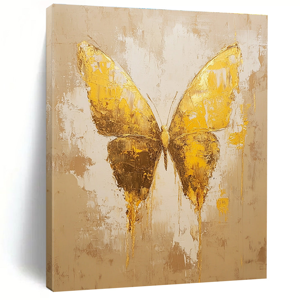 Golden Textured Butterfly Abstract Painting of Opulent Transformation GAB0163