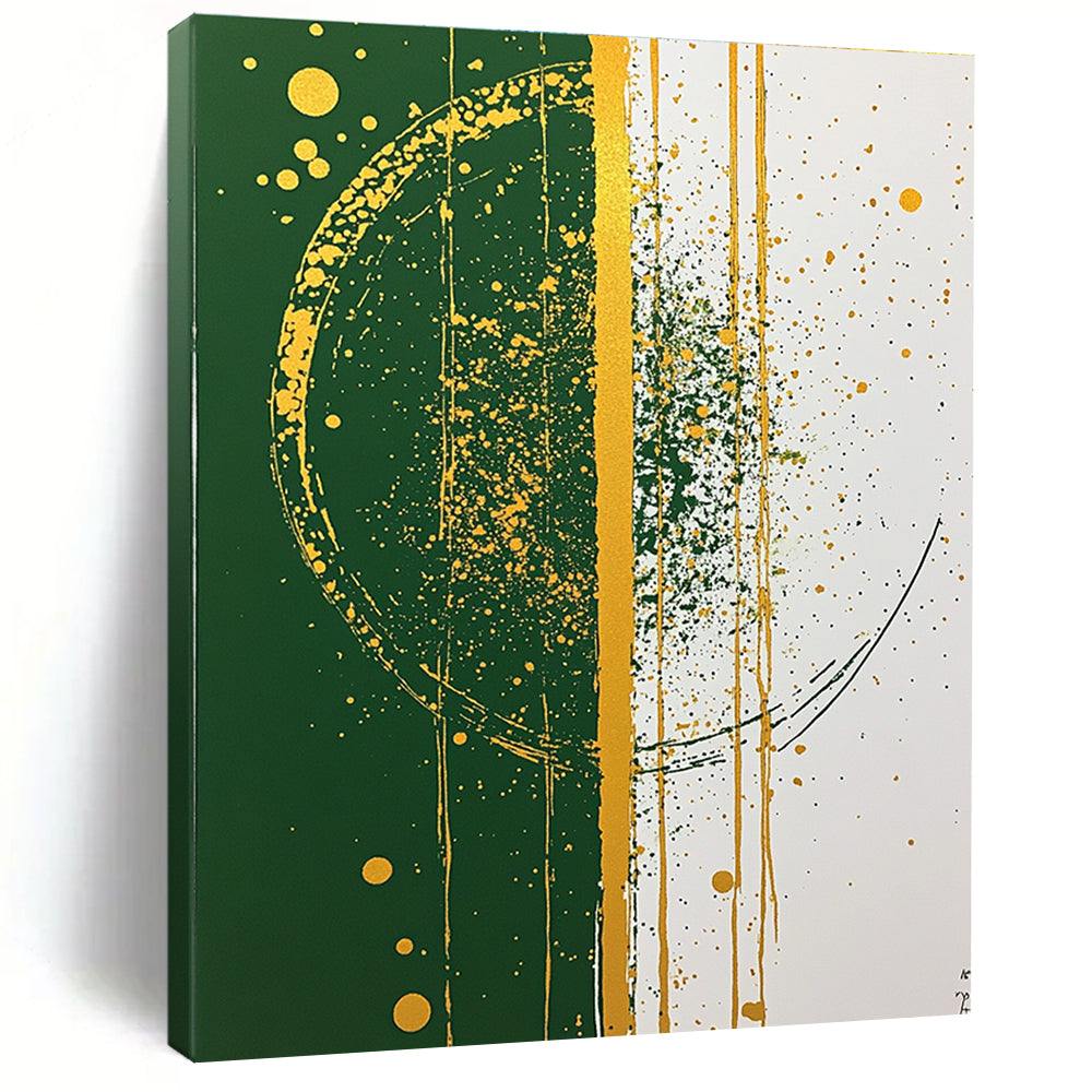 Green and Gold Splatter Bold Abstract Painting GAB0332