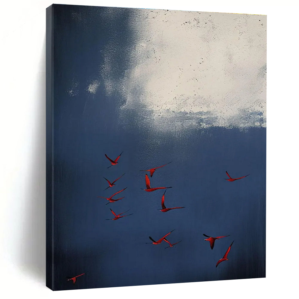 Red Birds in Blue Sky Abstract Painting for Nature - Inspired Living Rooms HENG500