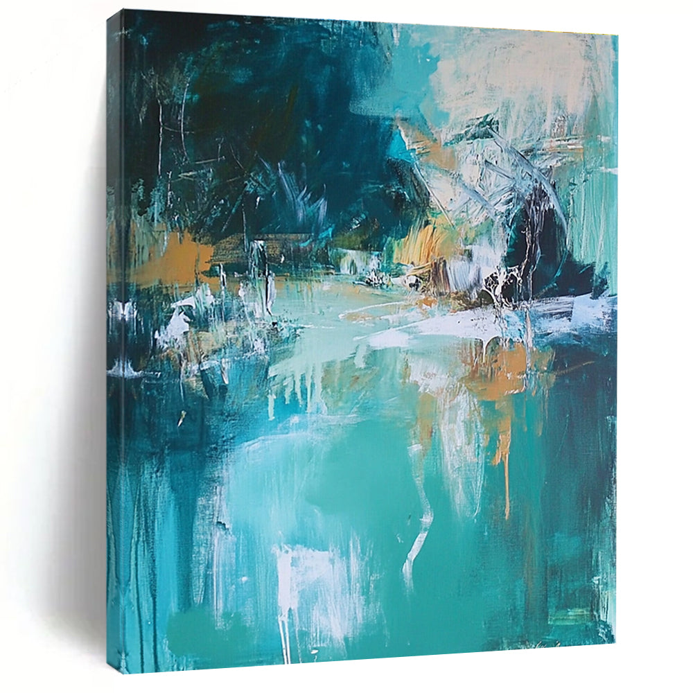Turquoise Landscape Abstract Painting for Lakeside Cabins GAB0747