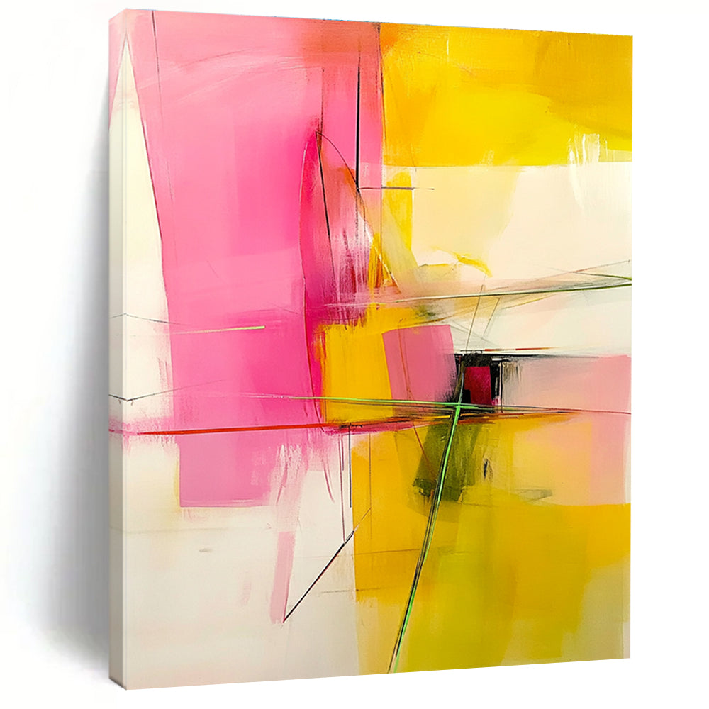 Pink and Yellow Abstract Painting for Cheerful Bedrooms GAB0844