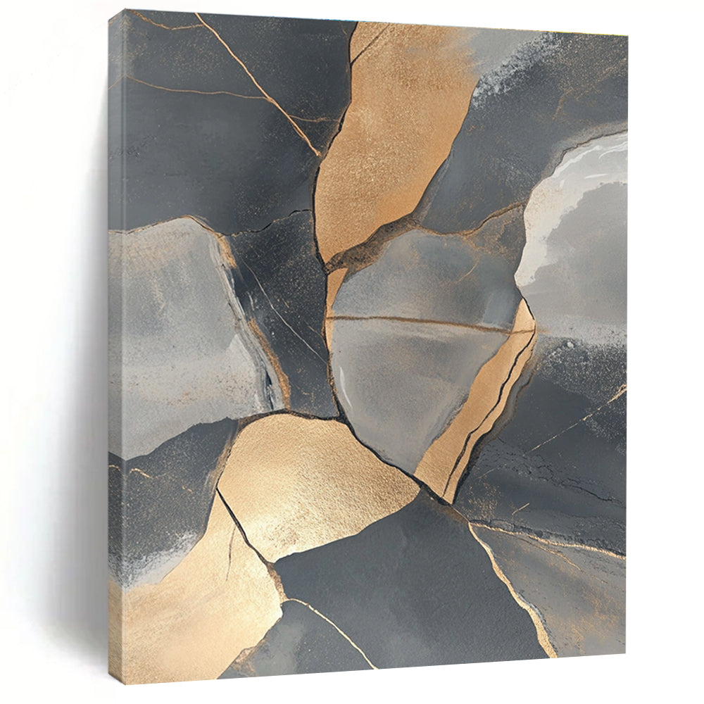 Gold and Gray Stones Abstract Painting for Luxury Office Lobbies GAB1344