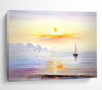 Serene Seaside Sunset Painting for Coastal Bedrooms YHT181