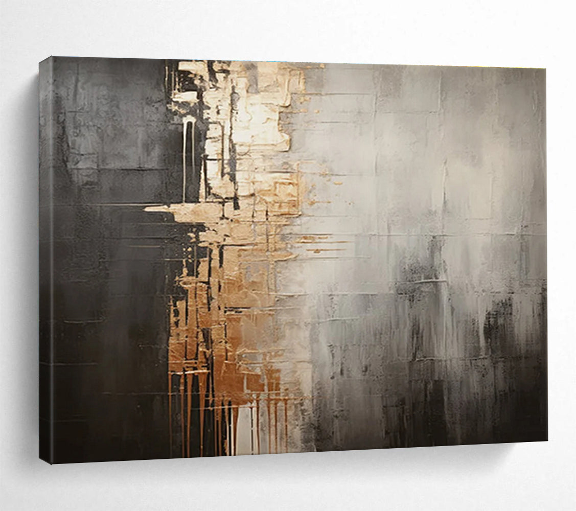Gray and Gold Abstract Fusion Painting for Sophisticated Office Boardrooms YHT319