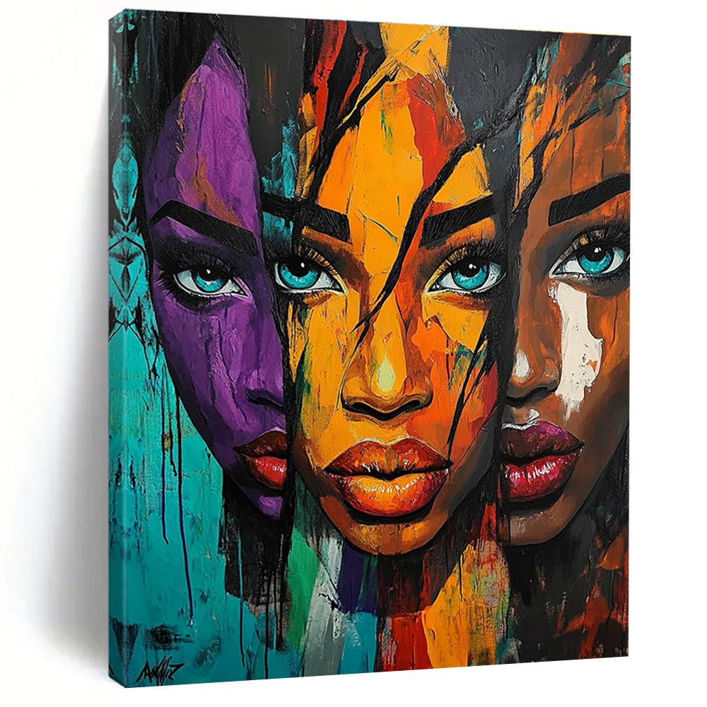 Colorful Portrait Triptych - Bold Figurative Abstract Art GAB0382