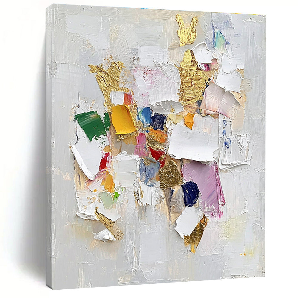 Colorful Collage Gold Abstract Painting with Playful Luxury WINK482