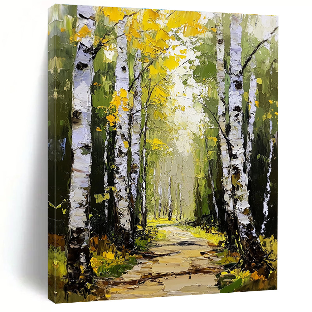 Autumn Birch Path Abstract Painting for Rustic - Themed Cafes GAB1311