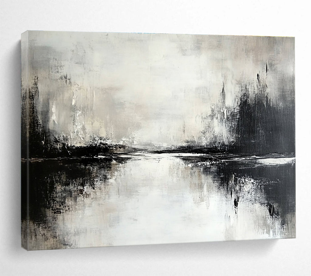 Gray - White Abstract Lake Reflection Painting ABS217