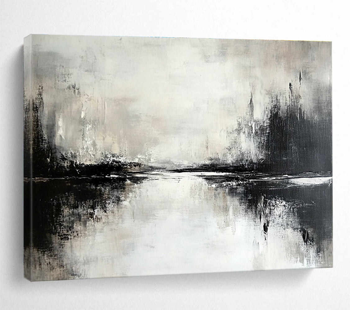 Gray - White Abstract Lake Reflection Painting ABS217