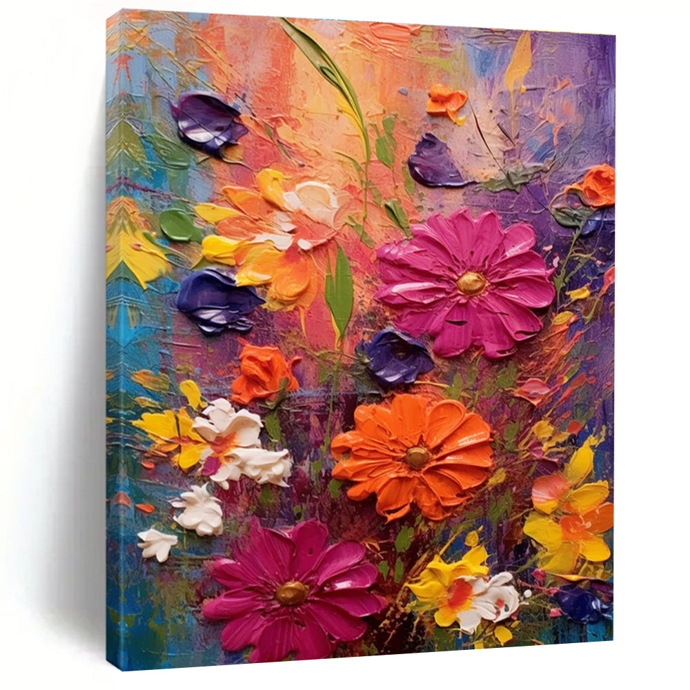 Textured Floral Abstraction Painting for Vibrant Living Spaces HENG430