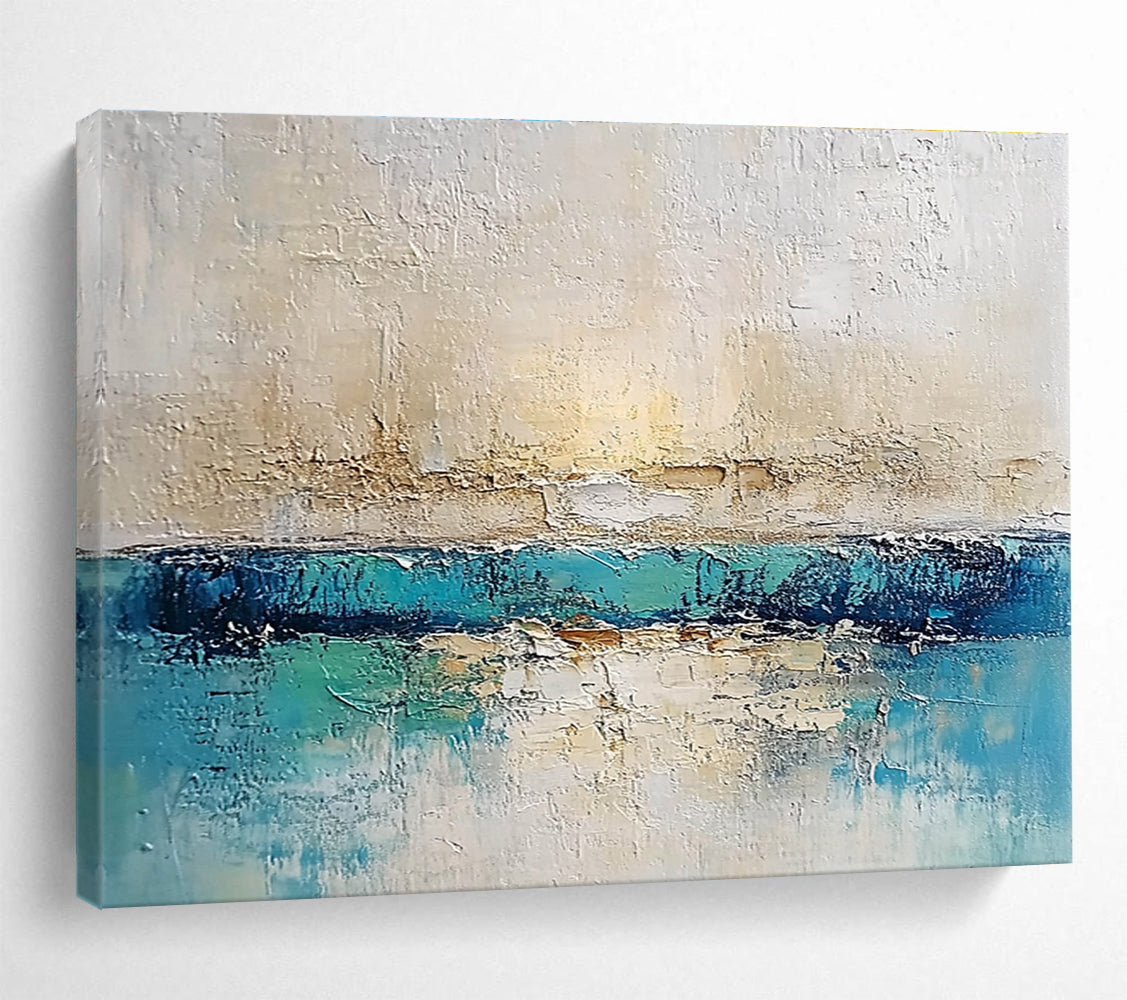 Textured Sea and Sky Abstract Painting with Layered, Coastal Calm ABS491