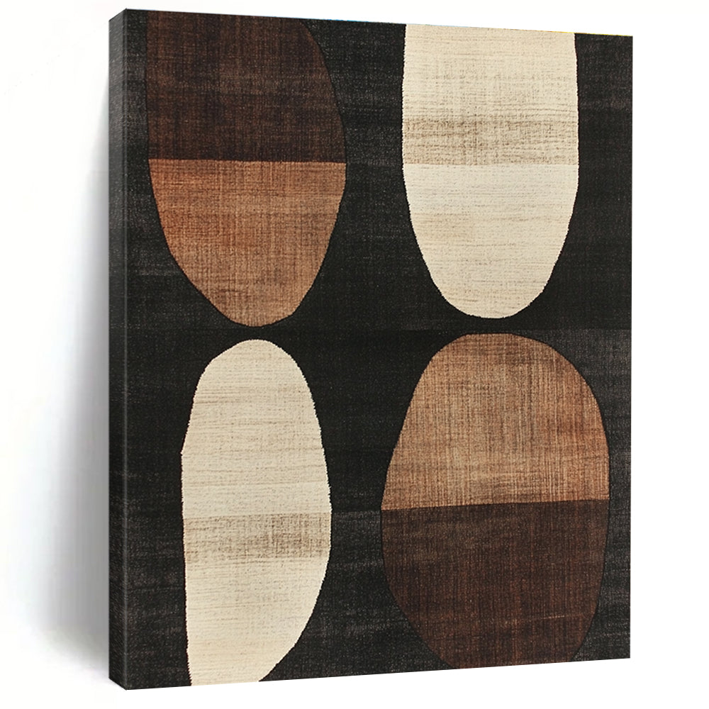 Brown and Black Oval Abstract Painting with Geometric Forms WINK840