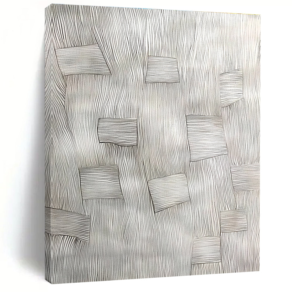 Black - White Line Abstract Painting with Geometric Patterns WINK868