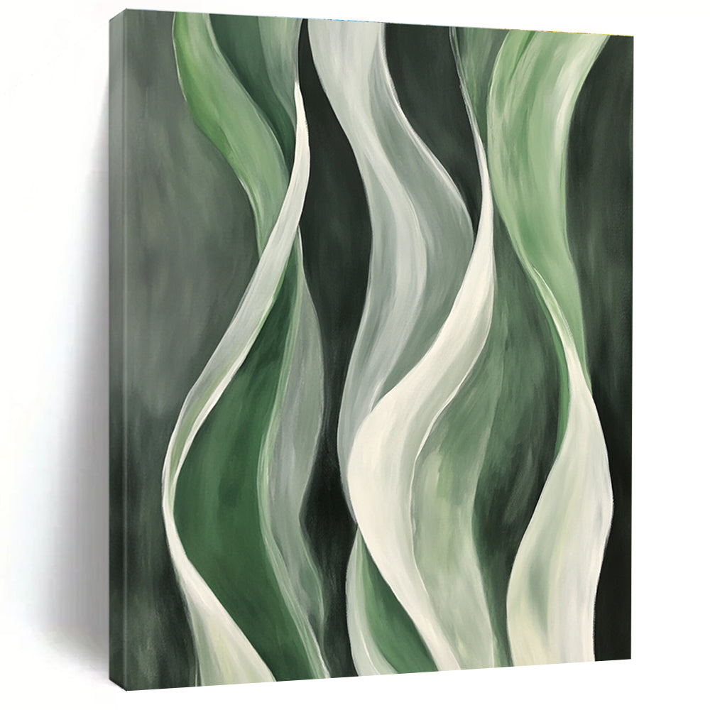 Green and White Flowing Forms Abstract Painting with Organic Grace WINK241