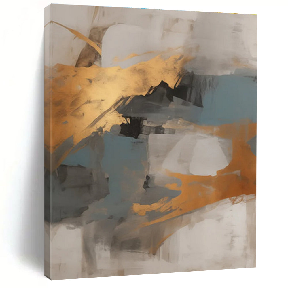 Gray - Gold - Blue Abstract Painting for Sophisticated Office Lounges HENG136