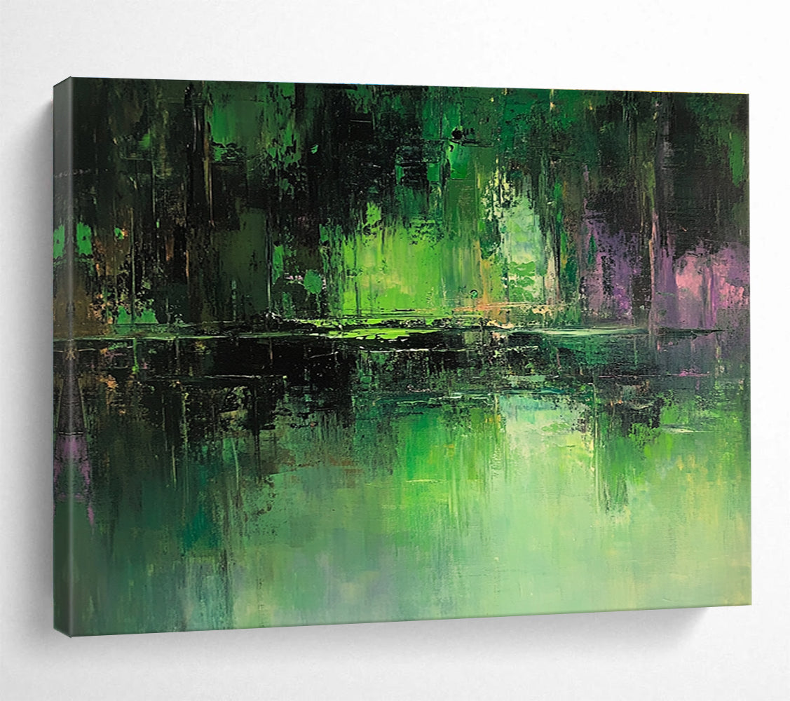 Forest Reflection Abstract Painting with Deep Greens and Purples ABS267