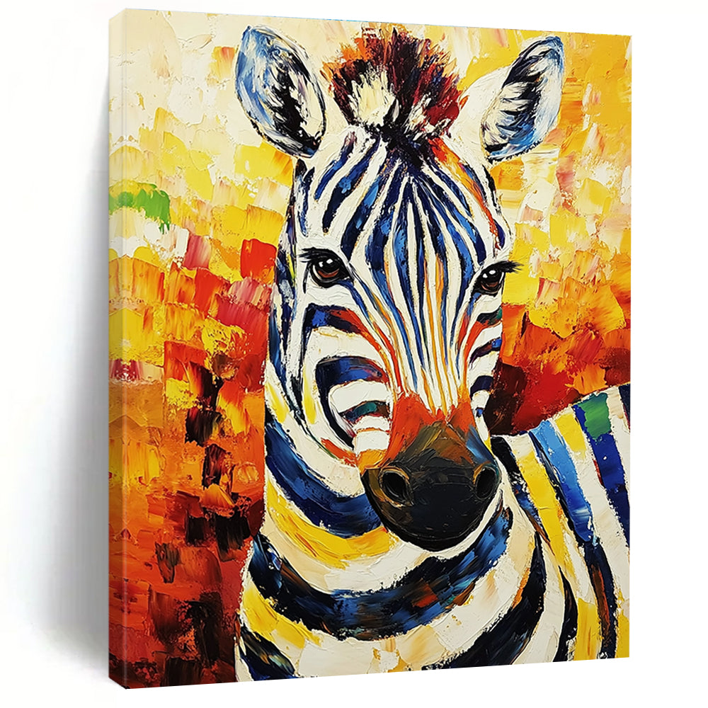 Colorful Zebra Portrait Painting with Artistic Stripes GAB0107