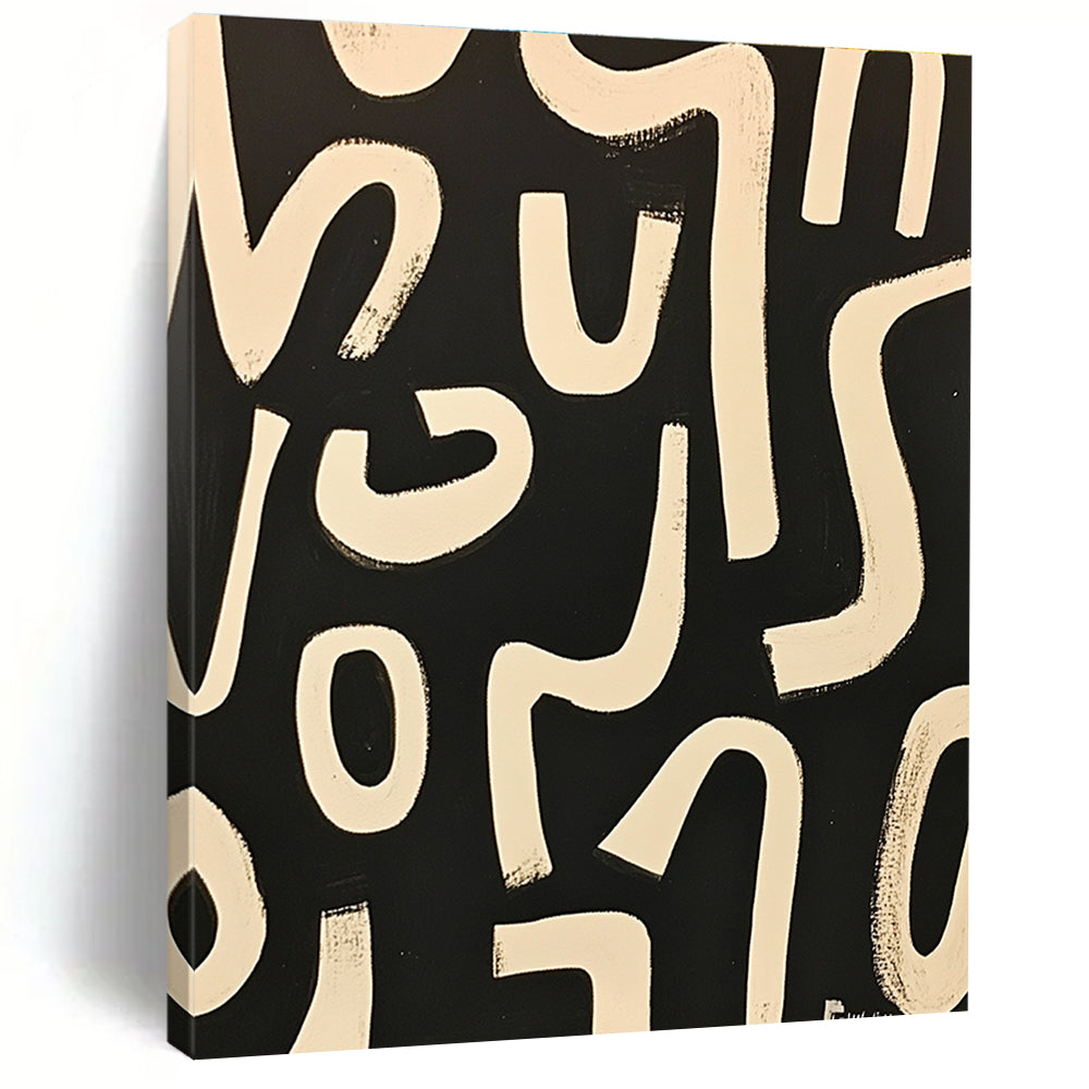Black and White Curved Lines Dynamic Abstract Painting GAB0370