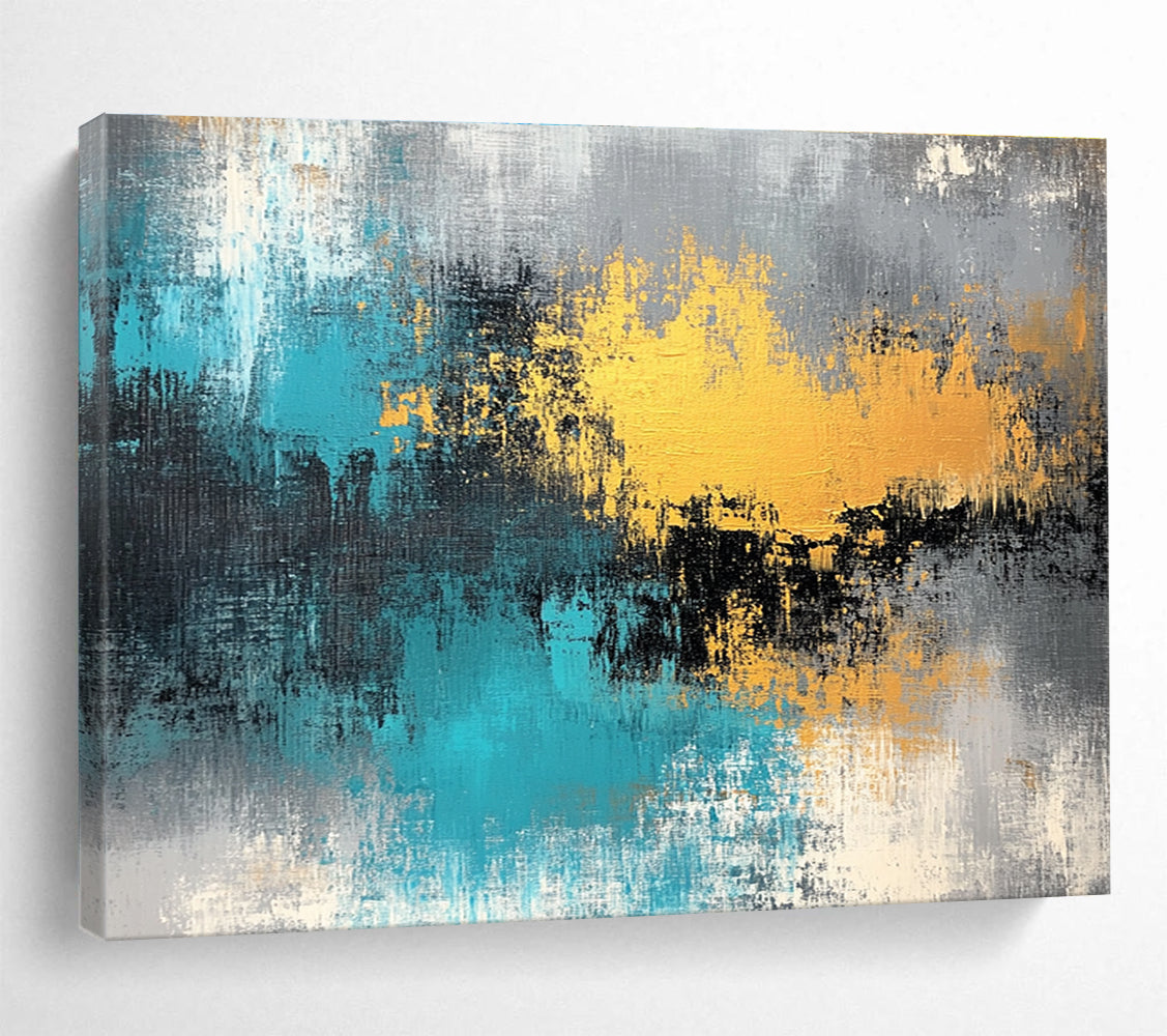 Blue - Gold Abstract Fusion Painting with Dynamic Textures ABS419