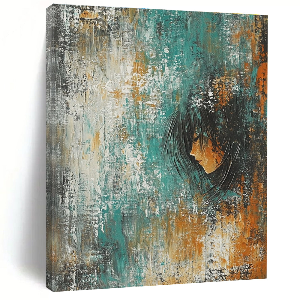 Abstract Portrait in Textured Background Painting for Bohemian - Styled Bedrooms GAB1128