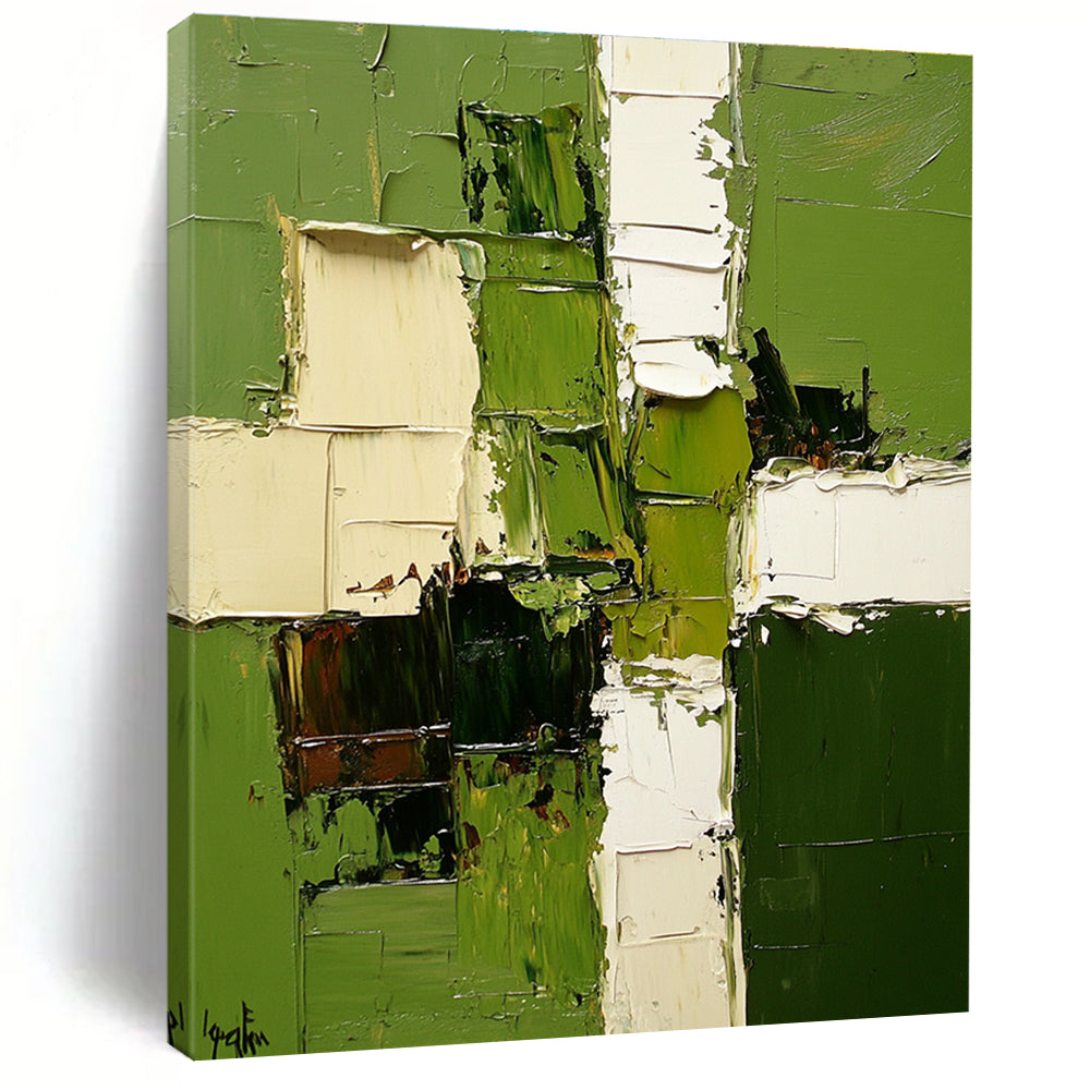 Green White Brown Abstract Painting with Lush Forest Inspirations WINK478