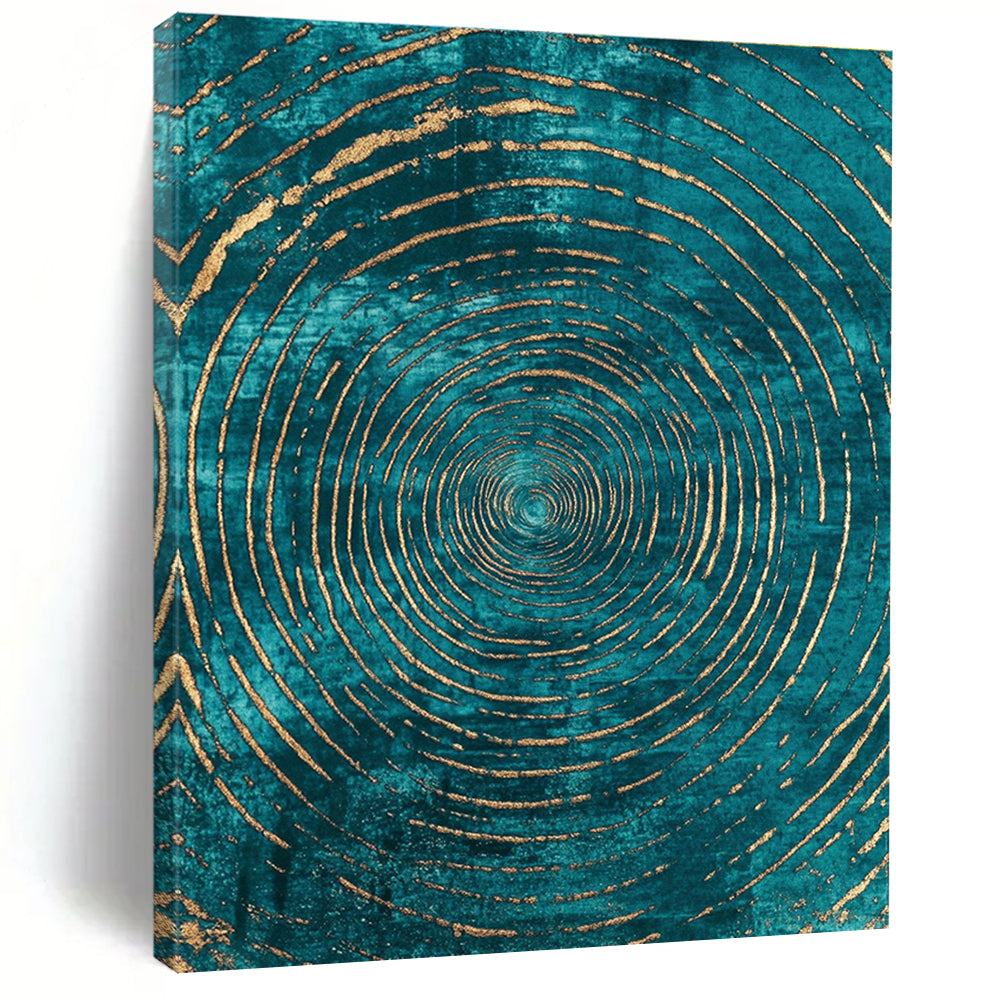 Teal and Gold Circles Luxurious Abstract Painting GAB0371