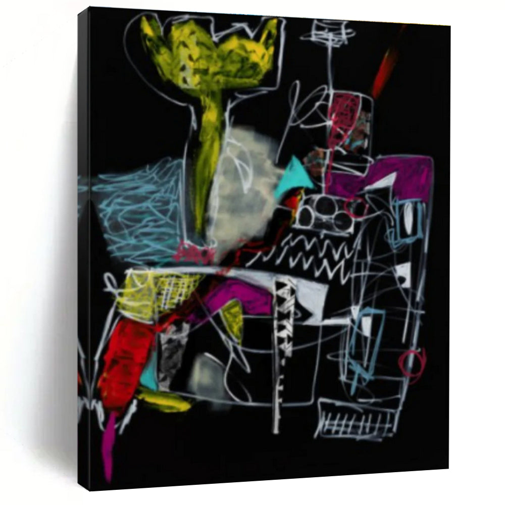 Bold Dark - Hued Abstract Forms Painting for Dramatic Spaces HENG294