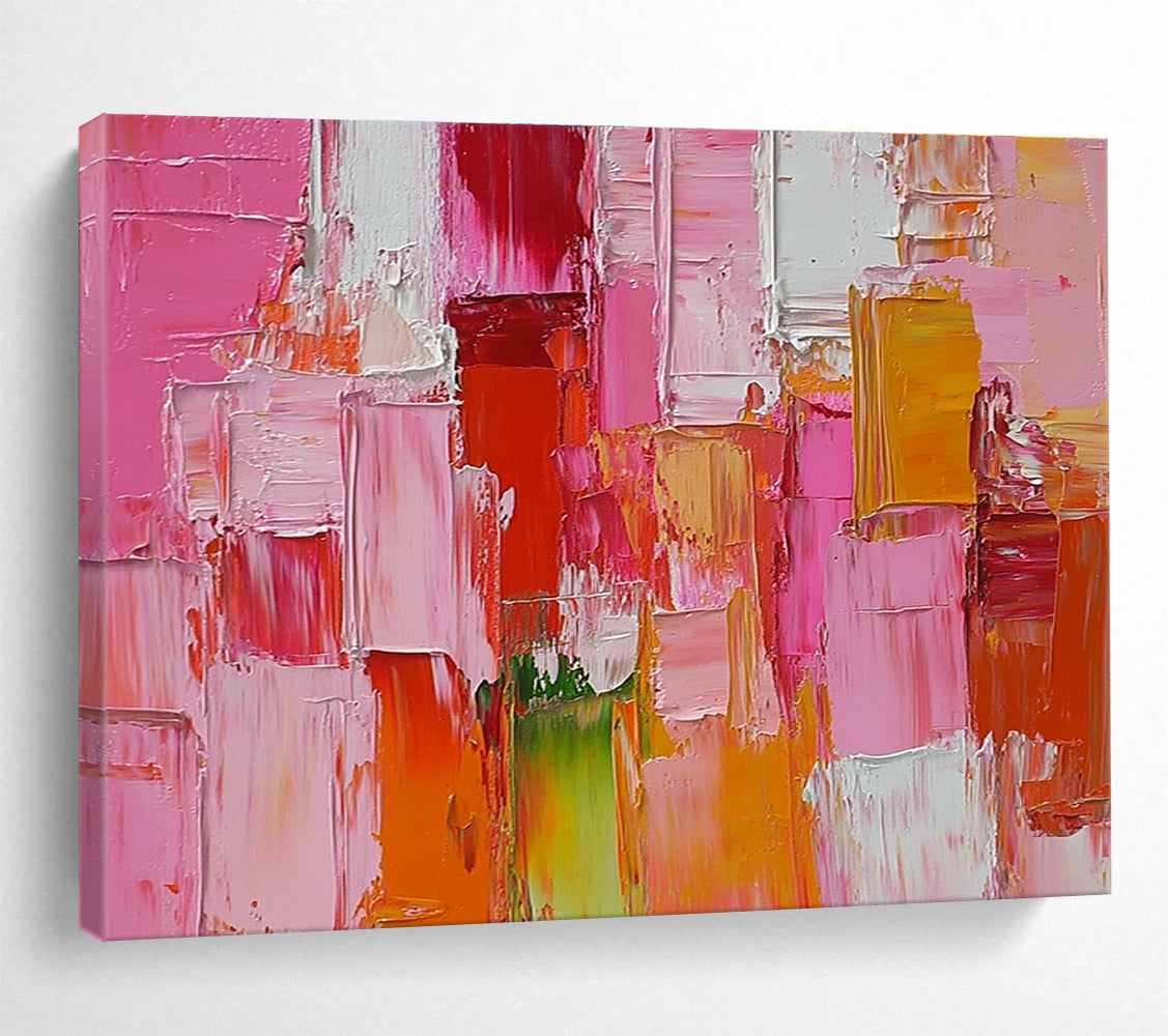 Pink and Red Block Textured Abstract Painting ABS271